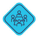 Small blue graphic of four people sitting around a table.