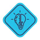 Icon with brain and lightbulb with the words AI Integration