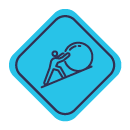 Icon of a person rolling a large stone up a hill with the words Workforce Challenges